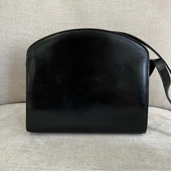 VTG Bally Structured Hex Black Leather Shoulder Bag Crossbody with Gold Hardware - Picture 4 of 16